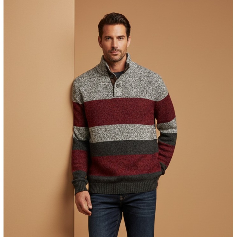 Chaps Men's Size XL Collared Striped Long Sleeve Pullover Causal Wear Sweater